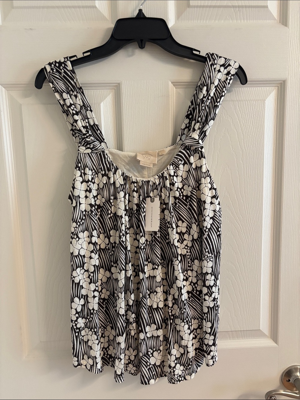 Anthropologie Black & White Floral Tank with Wide Straps